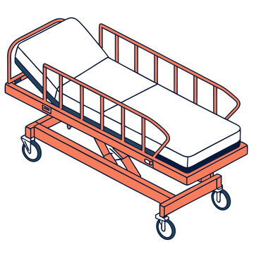 Hospital stretcher with safety rails and wheels. Medical patient transport illustration.