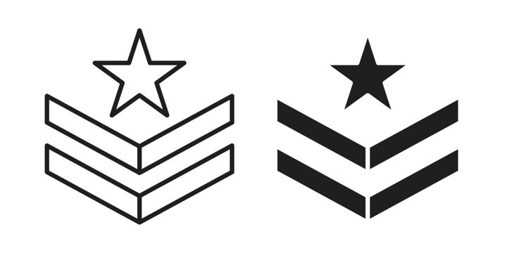 Military rank badge icons on white background. EPS 10. Editable linear style stroke. Vector icon