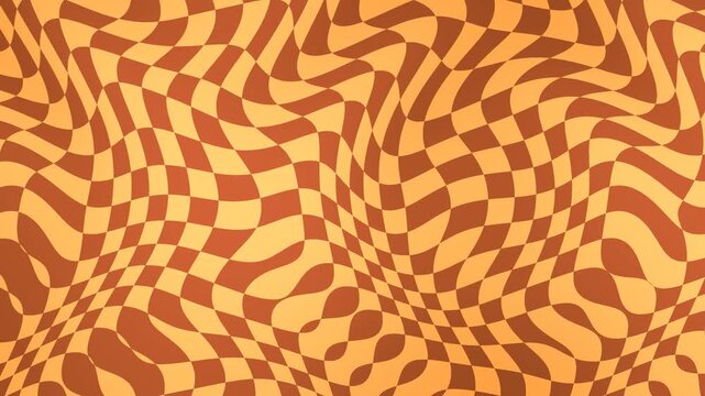 Warped Checkerboard Pattern Background - Orange and Brown Abstract Motion