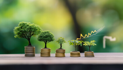 Financial growth concept image featuring stacks of gold Bitcoins of increasing height symbolizing stages of growth investment, magic of compounding effect. Retirement and success investment concept.