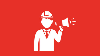 Construction worker with megaphone announcing important news 1.