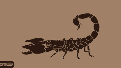 Scorpion Silhouette Dark Brown on Beige Background.