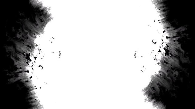 Black ink artistic flow grudge splatter spots spills white paper beautiful reveal dripping streaks spread fluid ink alpha matte isolated watercolor ink drops transition