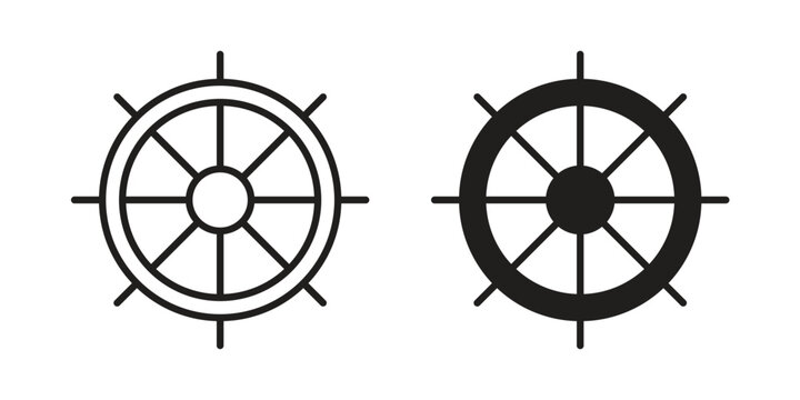 Ship wheel icons on white background. EPS 10. Editable linear style stroke. Vector icon