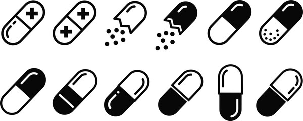 Capsule medicine icons set Vector