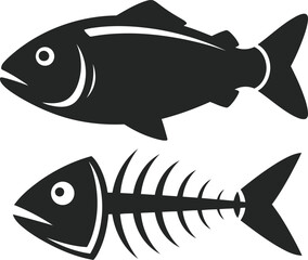 Fish and fishbone icon set Vector