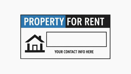Property for rent sign with house icon and contact info space