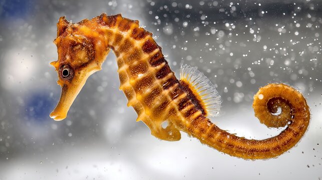Seahorse floating in zero gravity inside a space laboratory  