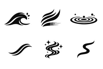 Fototapeta premium Harmonized Motion Icons. Solid style icons of Harmonized Motion: wave arc, shadow flow, calm ripple, energy thread, soft curve,