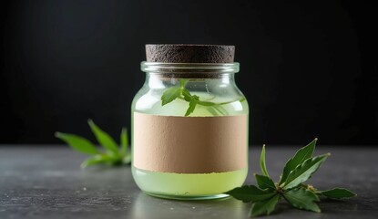 Herbal Essential Oil or Natural Medicine in Glass Jar with Blank Label