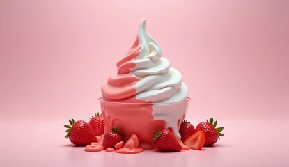 Swirled Strawberry and Vanilla Soft Serve Dessert with Fresh Berries