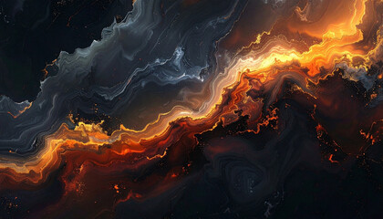 texture abstraite de lave en fusion et marbre noir aux reflets d'or