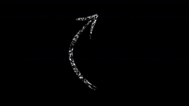 white arrow  with a chalk like texture sketched hand drawn style animation on a plain black background animated in a rough organic scribble sports team tactics or school childlike manner 4K