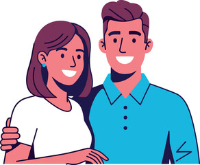 Smiling couple standing together in a friendly embrace happily