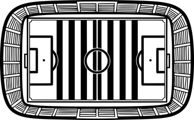 Football pitch. Soccer field line style. Black outline court and stadium scheme on white background.
