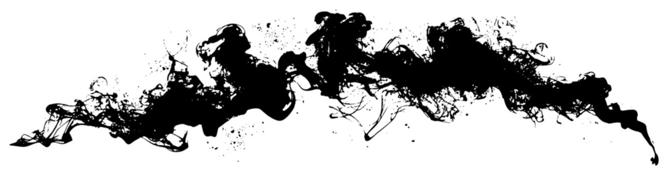 Abstract horizontal band of flowing ink swirls and smoke textures sketch
