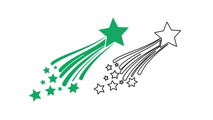 Stylized illustration of green and white stars with trailing lines against a plain white background