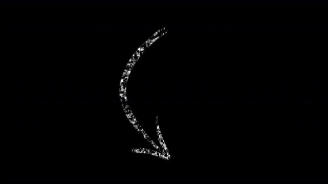 white arrow  with a chalk like texture sketched hand drawn style animation on a plain black background animated in a rough organic scribble sports team tactics or school childlike manner 4K