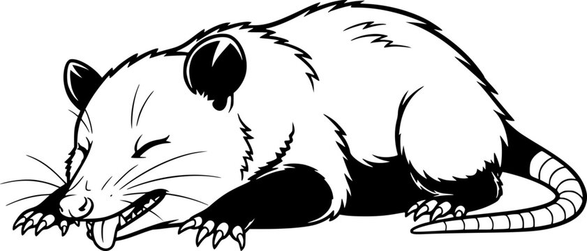 Opossum Playing Dead Black Outline Vector
