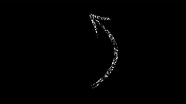 white arrow  with a chalk like texture sketched hand drawn style animation on a plain black background animated in a rough organic scribble sports team tactics or school childlike manner 4K