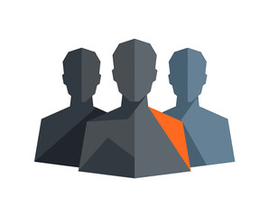 Modern abstract silhouettes of people in a collaborative setting with orange accent