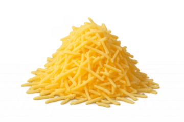Heap of delicious shredded cheddar cheese with transparent background