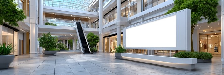 Blank White Billboard Mockup in Modern Shopping Mall Interior