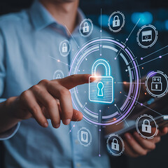 businessman pressing social network icon