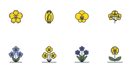 A colorful illustration of various flowers in bloom on a white background