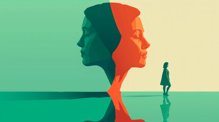 Stress versus calm mental health concept illustration