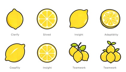 A colorful illustration of lemons and lemon slices with teamwork and insight concepts