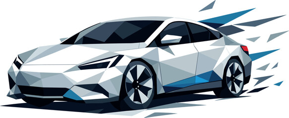 Futuristic Electric Car. Low-poly vector illustration focused on an electric car, polygonal geometric style with sharp triangular