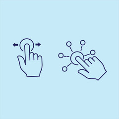 Hand gesture swipe with arrows, interaction symbol icon, outline illustration