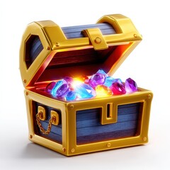 Golden Treasure Chest with Glowing Colorful Gemstones