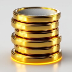 Stack of Shiny Golden Coins on White Background