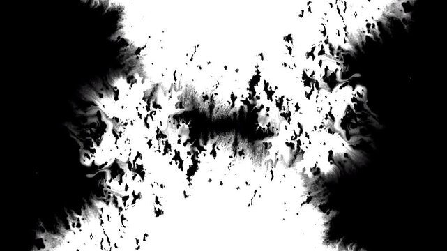 Black ink artistic flow grudge splatter spots spills white paper beautiful reveal dripping streaks spread fluid ink alpha matte isolated watercolor ink drops transition