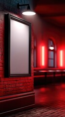 Blank Vertical Poster Mockup on Red Brick Wall in Moody Bar