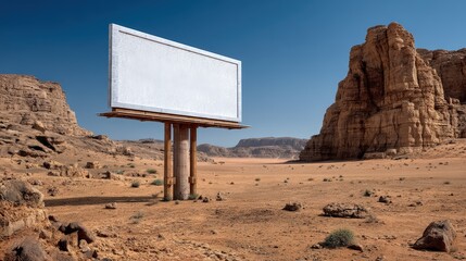 Blank Billboard in a Desert Canyon Landscape