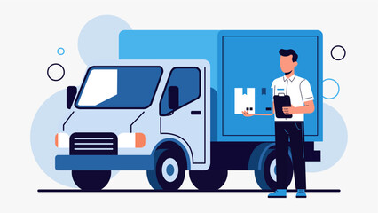 Delivery Service Concept with Truck and Courier Modern Flat Design Illustration