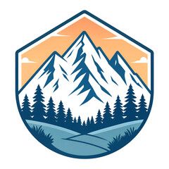 Obraz premium Mountain landscape badge with trees and sky nature isolated on transparent background