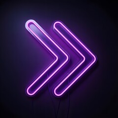 Fototapeta premium Vibrant Neon Purple Double Chevron Arrows Vibrant Neon Fast Forward Arrows on Dark Background Glowing Purple Double Right Arrow Neon Sign Pointing Right