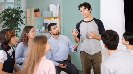 Young man came to the group of psychological help and support, he shares his experiences. Students...
