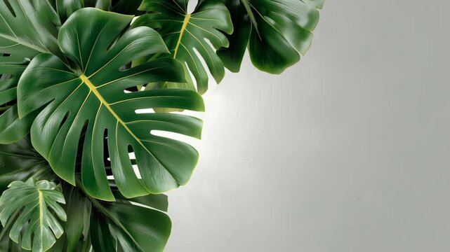 Lush green monstera leaves gradually filling the frame with vibrant textures and intricate patterns showcasing nature's beauty in a seamless progression of botanical elegance and detail