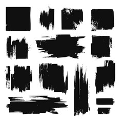 Black vector rough edge rectangles. Grunge square frames set. Jagged edge torn paper background collection. Paint brush strokes. Grungy distressed text boxes. Transparent background PNG version.