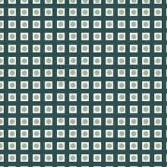 Mid Century Modern Square and Dot Seamless Pattern in Teal Green