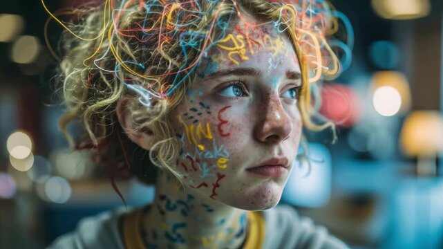 Vivid, artistic portrait symbolizing neurodiversity and sensory processing, perfect for commercial, editorial, and creative industry use
