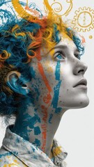 Vibrant conceptual portrait symbolizing neurodiversity and creative thinking, ideal for commercial and editorial projects promoting inclusion and mental health awareness