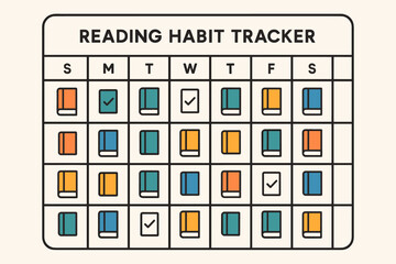 Weekly reading habit tracker grid with daily book icons for motivation