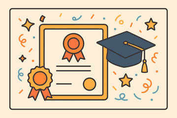 Graduation certificate and cap with decorative elements