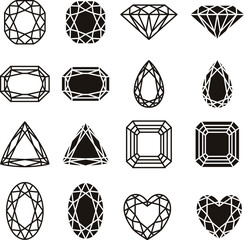 Black and white of various gemstone shapes gemstones